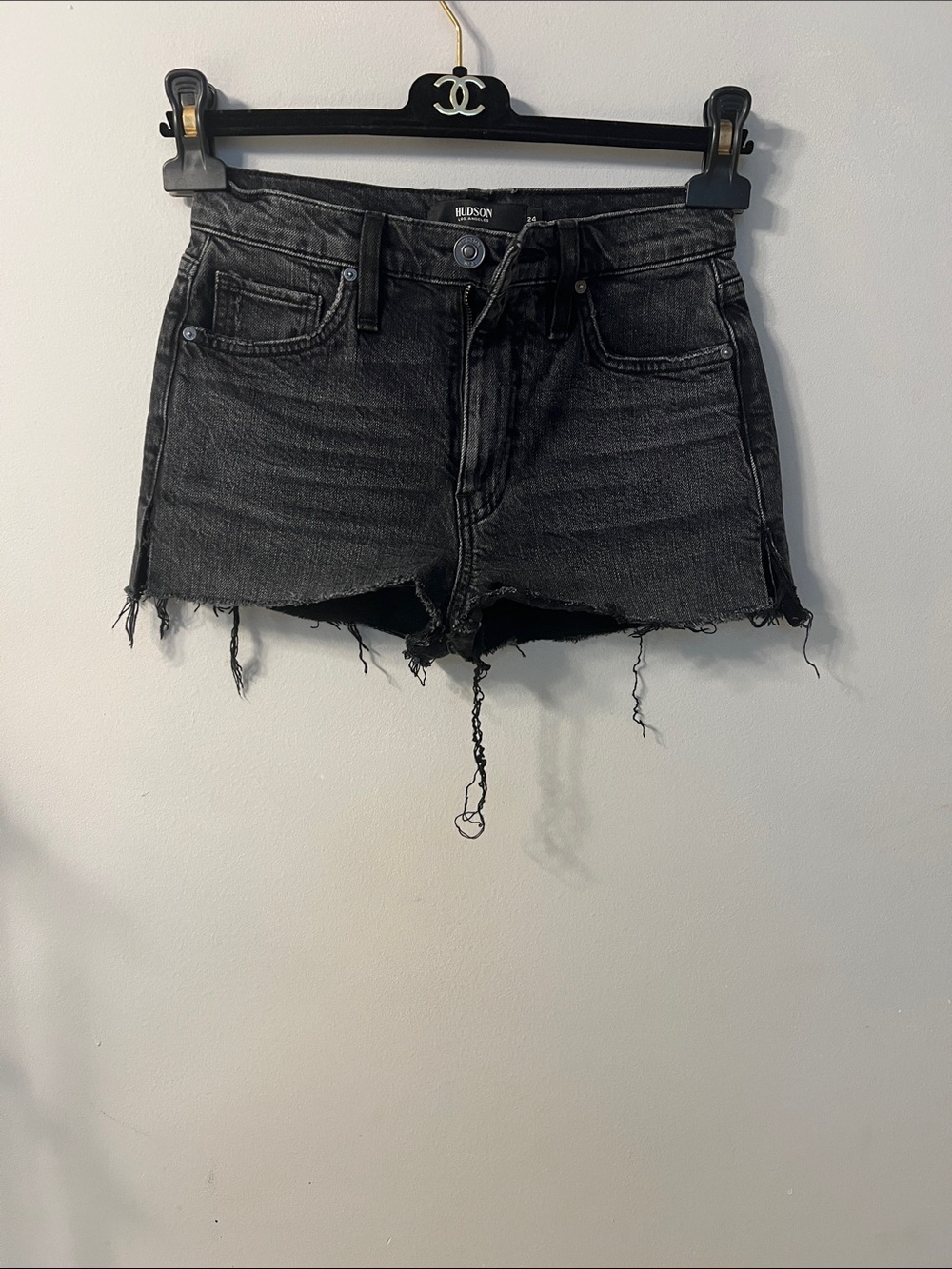 Hudson Jeans Black Denim Shorts with Raw Hem